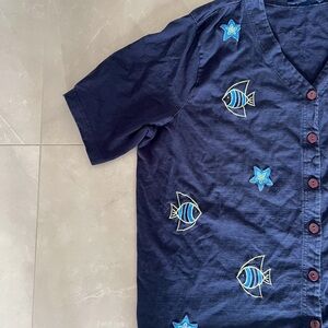 Oversized Embroidered Button Down Shirt